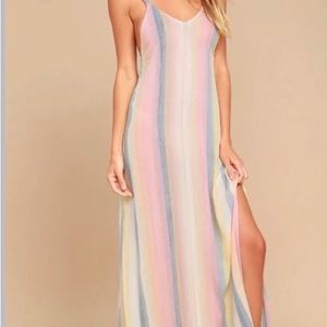 Lulus Billabong Sky High Rainbow Striped Maxi Dress